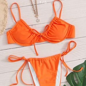 ROMWE Orange Underwire Tie Side Bikini Swimsuit
